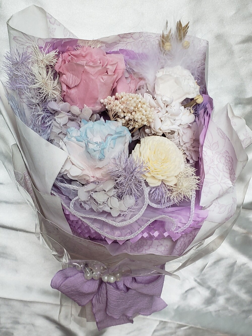 Preserved Flowers Bouquet Purple Bow Romantic Love Gift Display Eternal